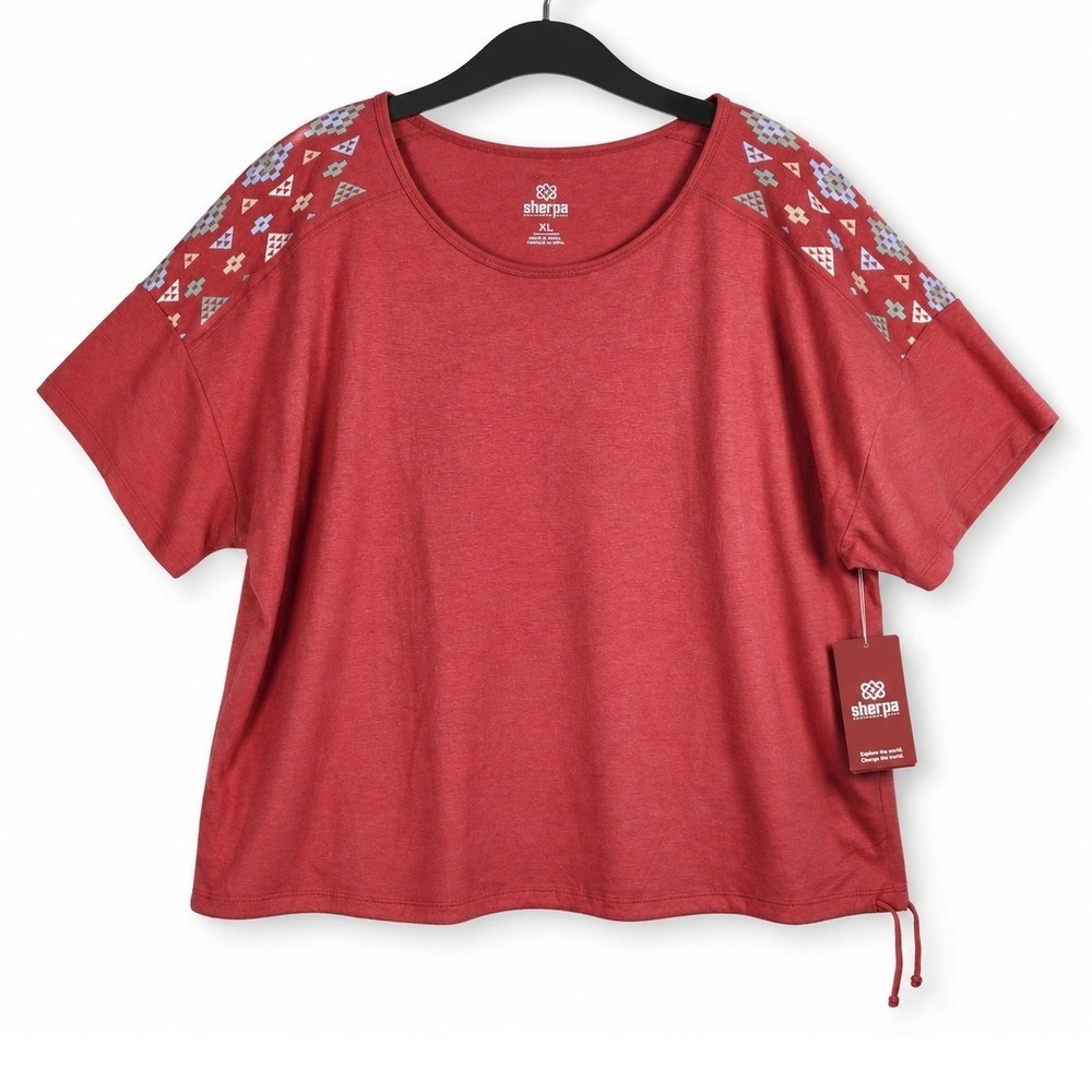 Sherpa Kalindi Top Womens XL Rosie Red Embroidered Drawstring Hem Boho Aztec